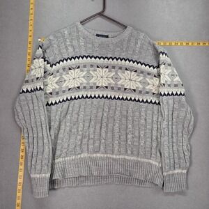 Mervyn's Sweater Mens Large Gray Fair Isle Snowflake Knit Pullover Christmas